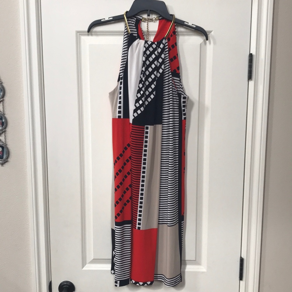 Calvin Klein red, white, and black halter dress with golden collar Sz LG (sku 7)